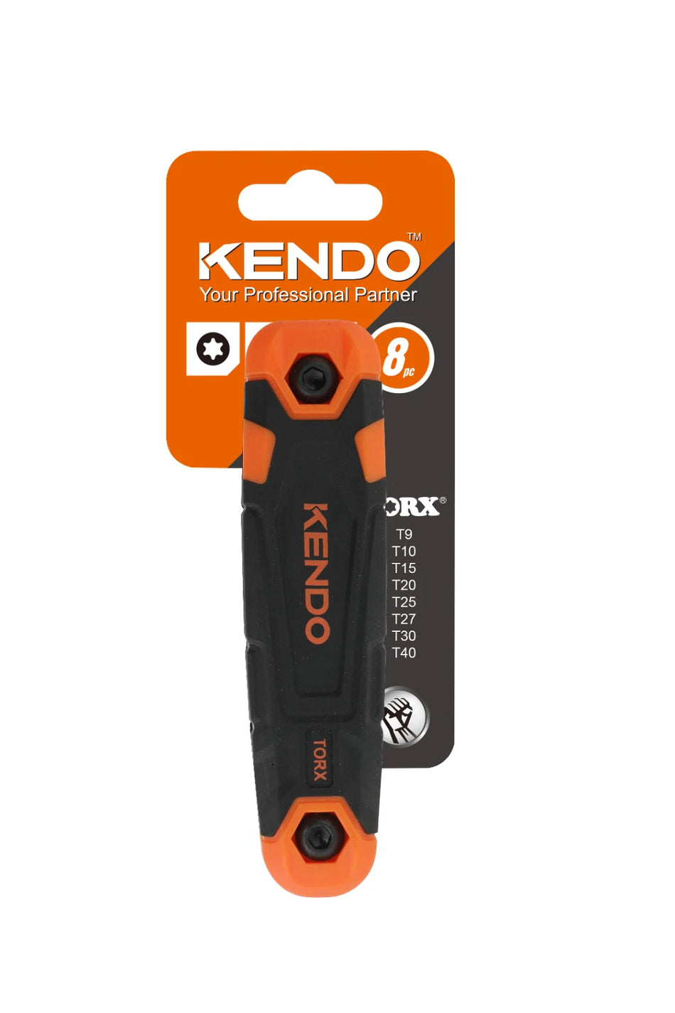 Kendo 20718 8pc Folding Torx Key Set Chrome Vanadium Steel T9-T40 Non-Slip Bi-Material Handle