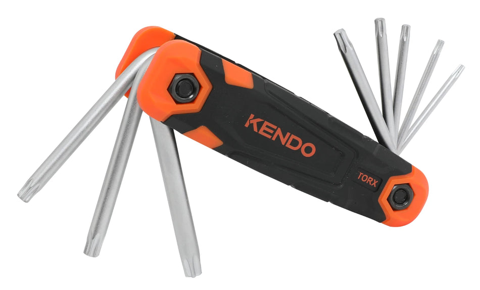 Kendo 20718 8pc Folding Torx Key Set Chrome Vanadium Steel T9-T40 Non-Slip Bi-Material Handle