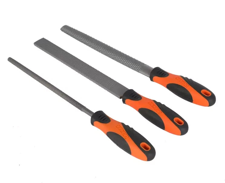 Kendo 85117 3pc Wood Rasp Set 200mm / 8in Flat Round and Half Round Rasps with Ergonomic Soft Grip Handles