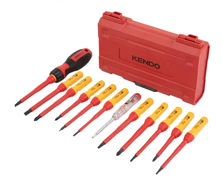Kendo 20485 13pc VDE Screwdriver Set Insulated Magnetic Tip Screwdrivers with Voltage Tester for Electrical Work