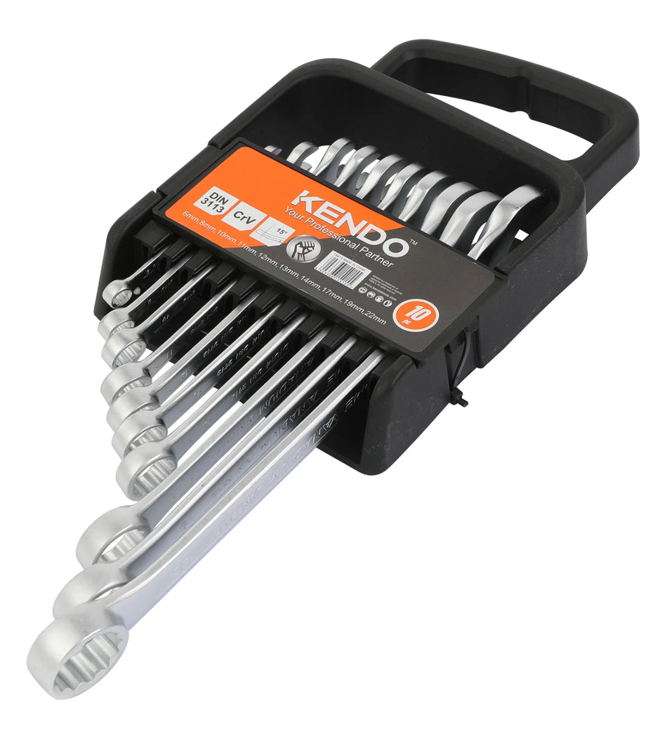 Kendo 15415 10pc Combination Spanner Set 6-22mm Chrome Vanadium Metric Wrench Set for Workshop and Automotive Use