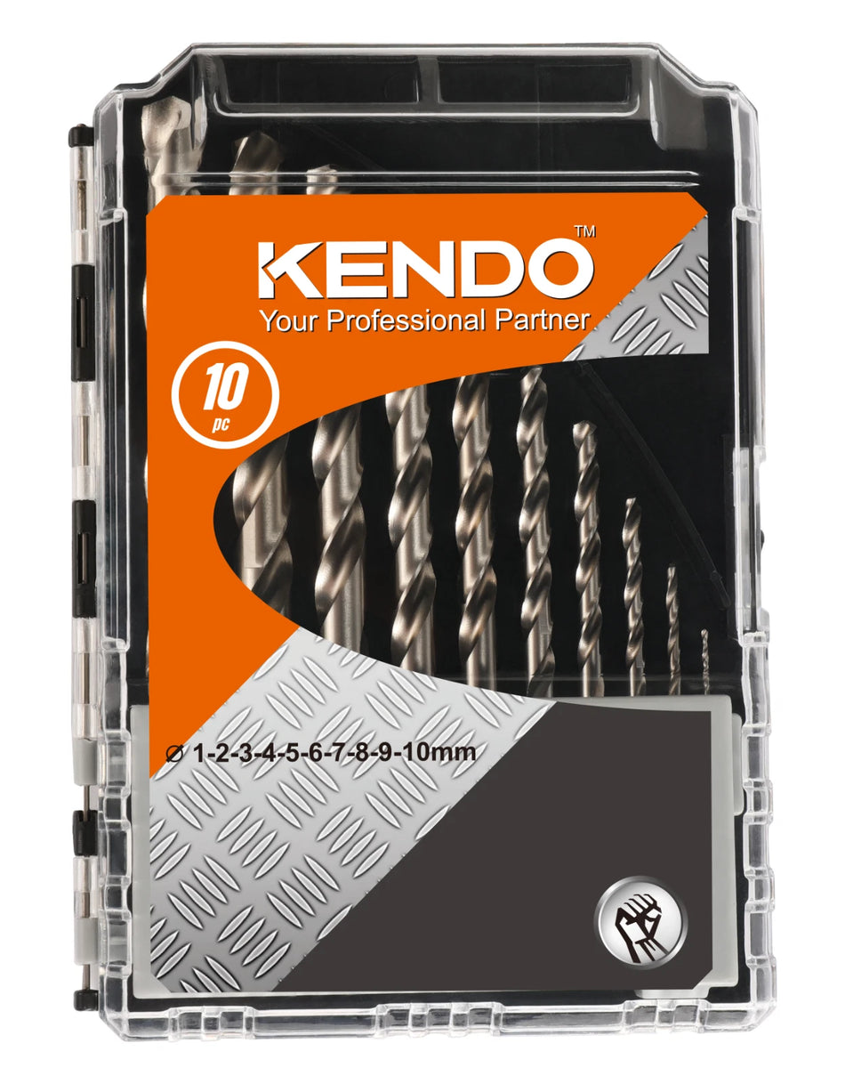 Kendo 11603033 Drill Bit Set HSS Metal Steel 1-10mm Bits + Case 10 Piece