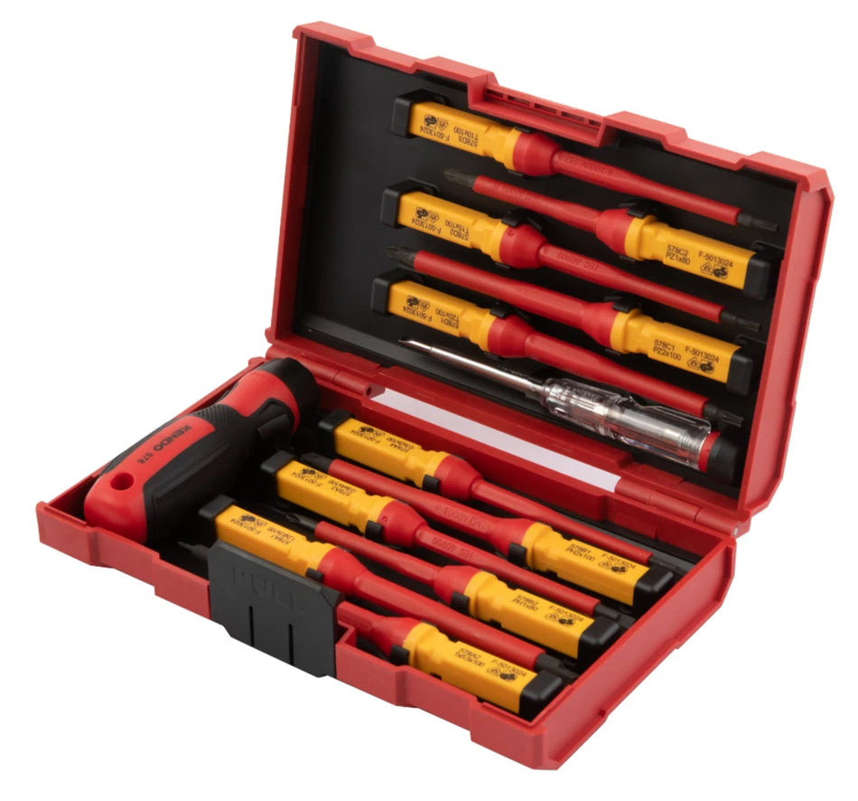Kendo 20485 13pc VDE Screwdriver Set Insulated Magnetic Tip Screwdrivers with Voltage Tester for Electrical Work