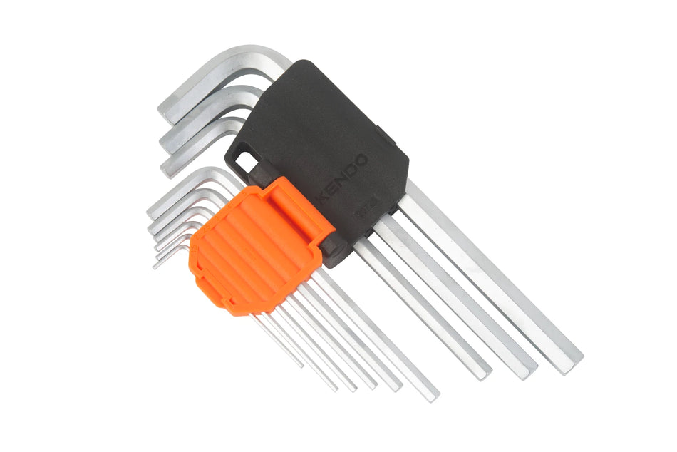 Kendo 20732 9pc Long Arm Hex Key Set Chrome Vanadium Steel 1.5-10mm Folding Case Allen Wrench Set