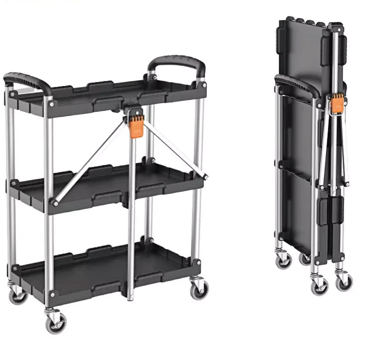 Kendo 90339 3 Tier Folding Workshop Trolley Garage Tool Cart 60kg Tot Weight Capacity Brakes