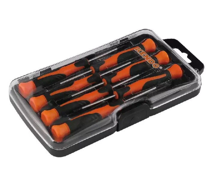 Kendo 20538 7pc Precision Screwdriver Set Chrome Vanadium Magnetic Tip Drivers with Non-Slip Bi-Material Handles