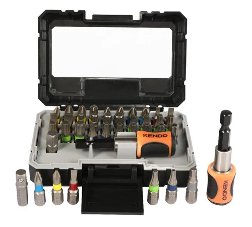 Kendo 32203235 Tool Bit Set Holder Pro Grade PH Slotted PZ Torx Magnetic 32Pc With Case