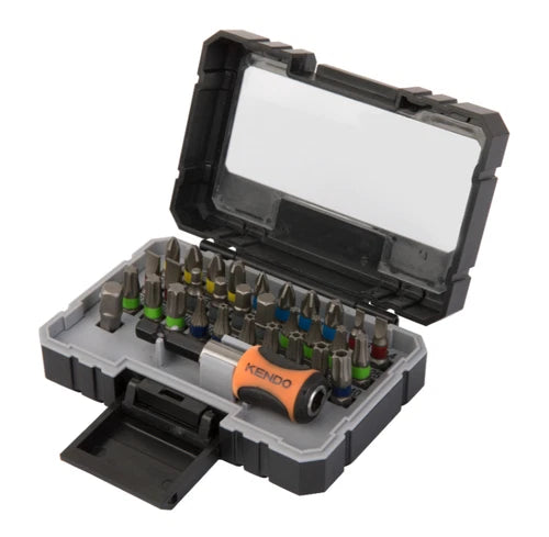 Kendo 32203235 Tool Bit Set Holder Pro Grade PH Slotted PZ Torx Magnetic 32Pc With Case