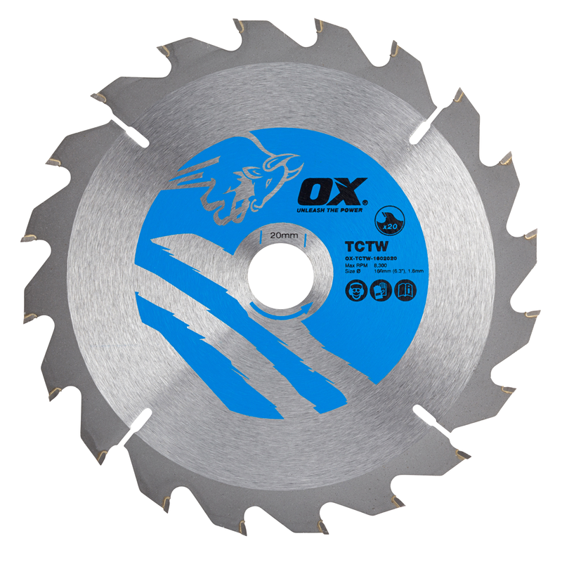 OX Tools OX-TCTW-1602020 Wood Cutting Circular Saw Blade 160/20mm, 20 Teeth ATB