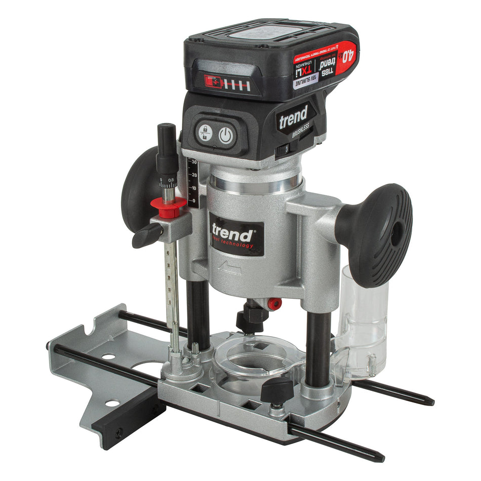Trend Tools T18S/R14P2 Cordless ?Ó Dual-Base Trim & Plunge Router (2X 4Ah) 18V Uk& Ireland Only