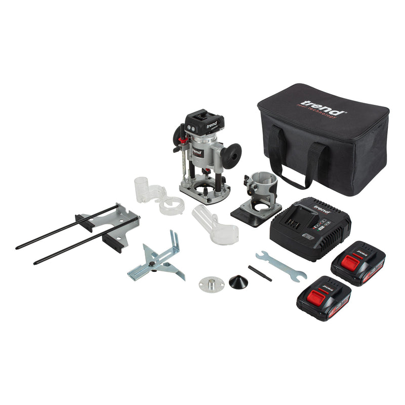 Trend Tools T18S/R14P2 Cordless ?Ó Dual-Base Trim & Plunge Router (2X 4Ah) 18V Uk& Ireland Only