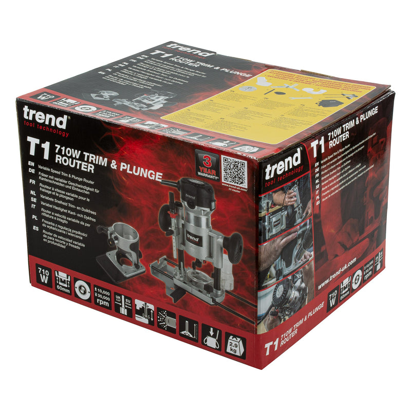 Trend Tools T1EPS/EURO 710W 8Mm Dual-Base Trim & Plunge Router 230V Eu