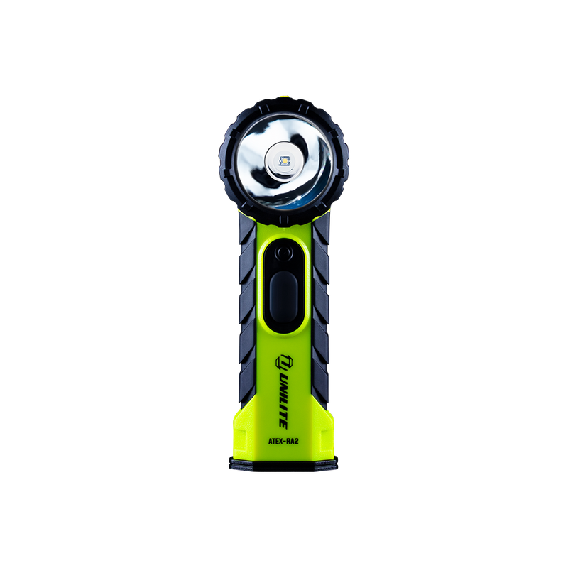 Unilite ATEX-RA2 Intrinsically safe LED torch with right-angle design.