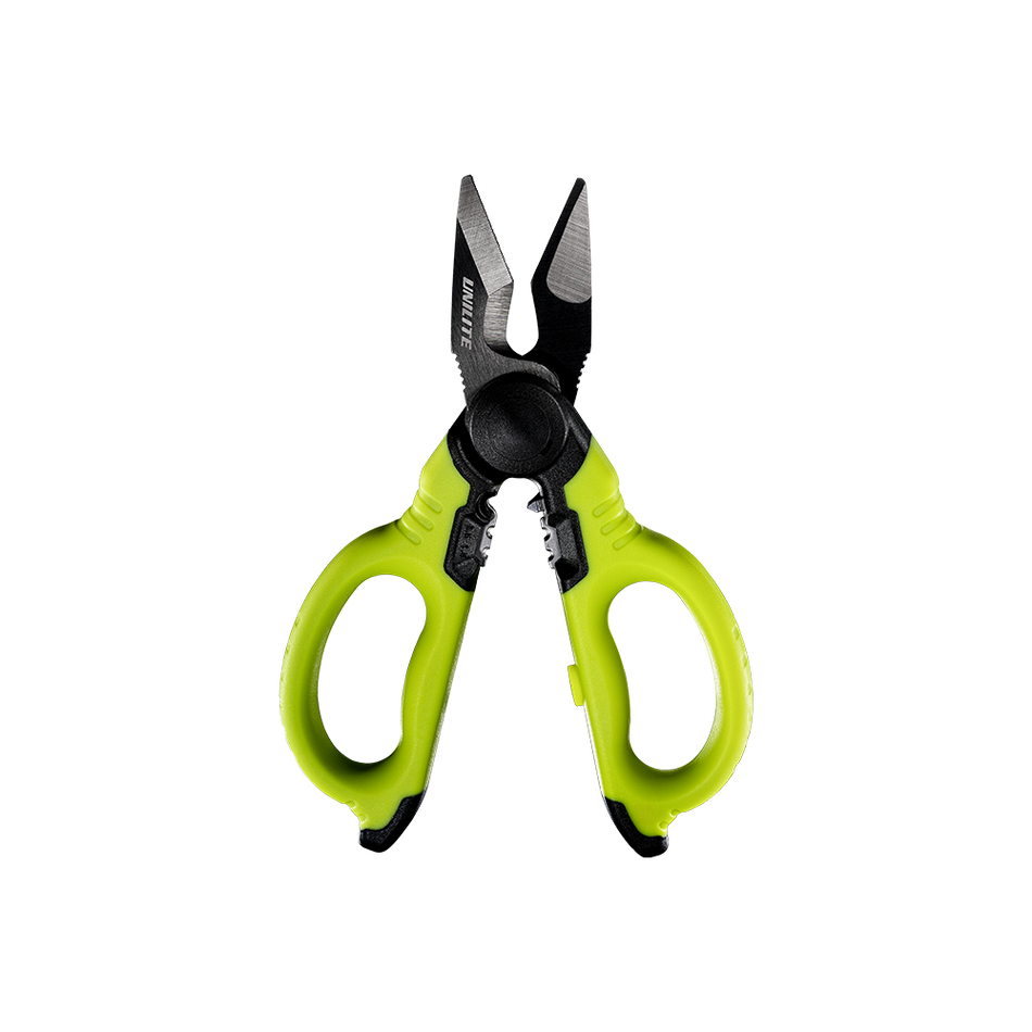 Unilite ES-6 Electricians scissors with wire strippers and terminal crimper.