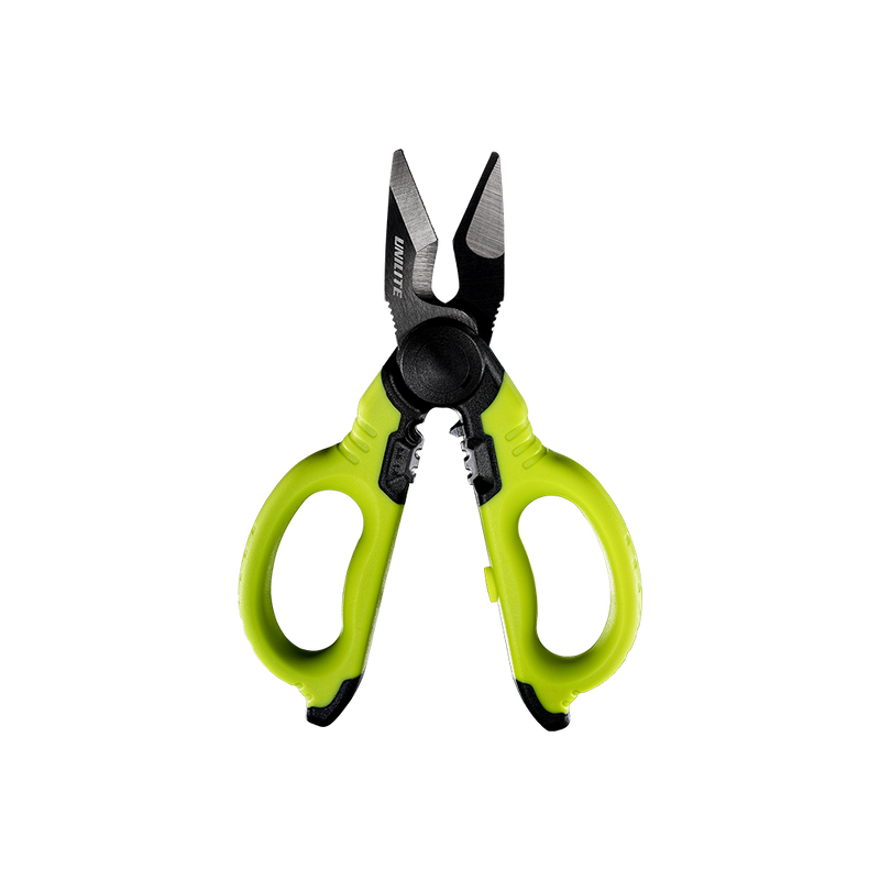 Unilite ES-6 Electricians scissors with wire strippers and terminal crimper.