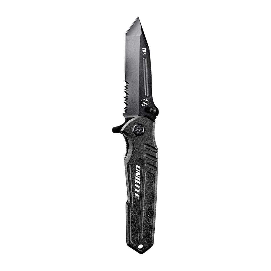 Unilite FK3 Folding Serrated Work Knife with clip-point blade.