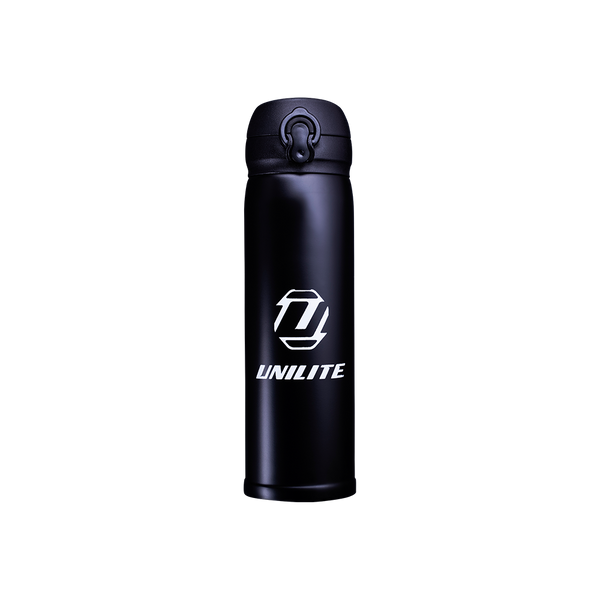 Unilite FLASK Matte black stainless steel drinks flask with Unilite Logo
