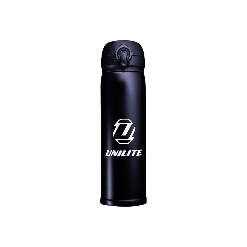 Unilite FLASK Matte black stainless steel drinks flask with Unilite Logo