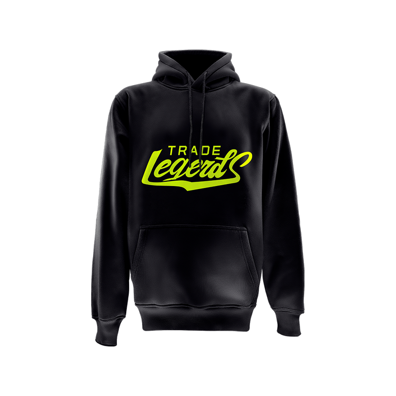 Unilite HOODIE-TL Thick cotton black hoodie with neon yellow Trade Legends logo.