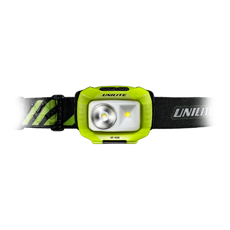 Unilite HT-450 Battery Powered LED Head Torch with bright 450 Lumen output and adjustable non-slip headband.