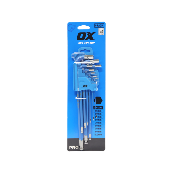 OX Hand Tools P322609 Pro Hex Allen Key Long (9 Piece Set)