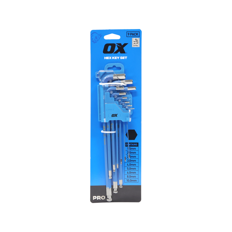 OX Hand Tools P322609 Pro Hex Allen Key Long (9 Piece Set)