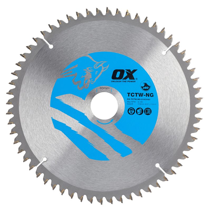 OX Tools OX-TCTW-NG-2163060 Wood Cutting Negative Rake Circular Saw Blade 216/30mm, 60 Teeth ATB