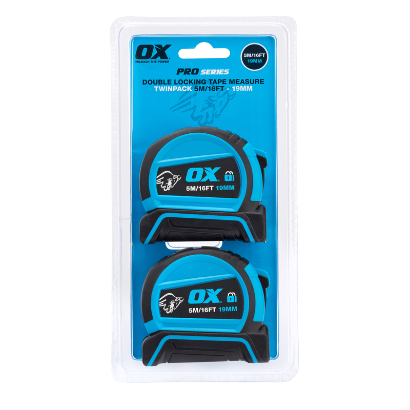 OX Tools OX-P505455 Pro Dual Auto Lock Tape Twinpack - 5m / 16ft