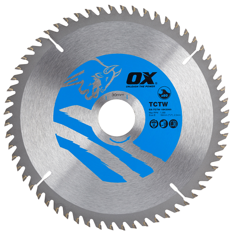 OX Tools OX-TCTW-1843060 Wood Cutting Circular Saw Blade 184/30mm, 60 Teeth ATB