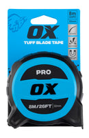 OX Hand Tools P506408 Pro 8m/26ft Tuff Blade Tape Measure - Magnetic Dual Hook & 32mm Wide Blade