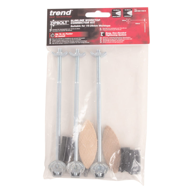 Trend Tools ZIP/25/158/3 Zipbolt Slimline Worktop Connector Kit (16-25Mm)