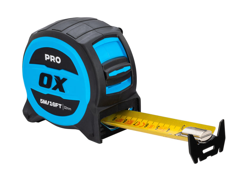 OX Hand Tools P506405 Pro 5m/16ft Tuff Blade Tape Measure - Magnetic Dual Hook & 32mm Wide Blade