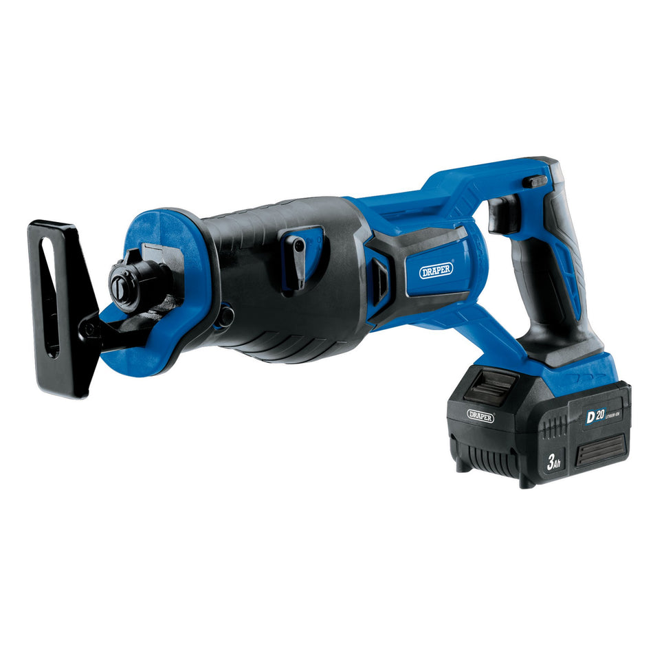 Draper 00593 D20 20V Brushless Reciprocating Saw, 1 x 3.0Ah Battery, 1 x Fast Charger