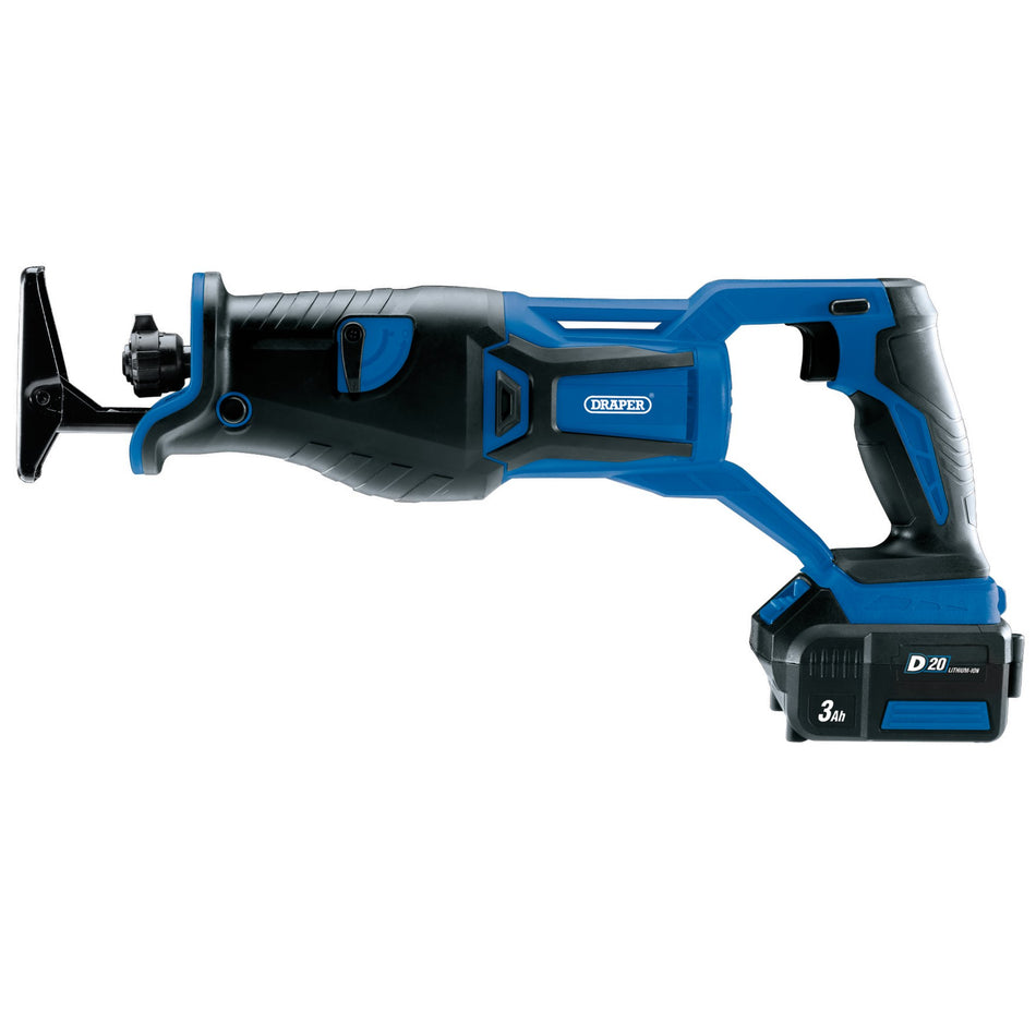 Draper 00593 D20 20V Brushless Reciprocating Saw, 1 x 3.0Ah Battery, 1 x Fast Charger