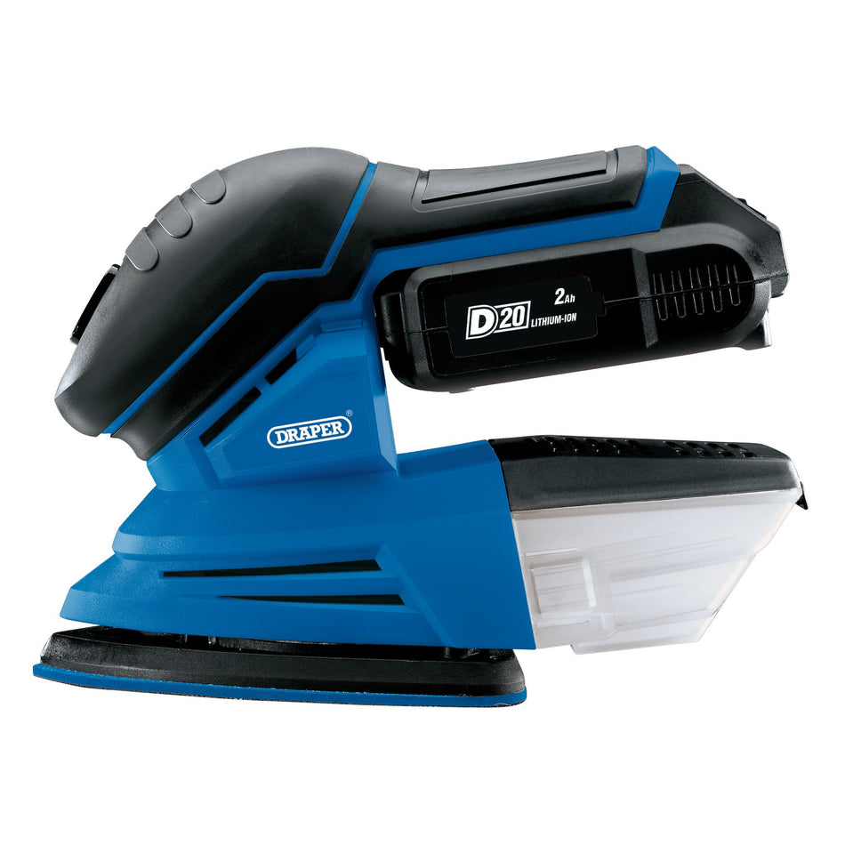 Draper 00608 D20 20V Tri-Base Detail Sander, 1 x 2.0Ah Battery, 1 x Charger