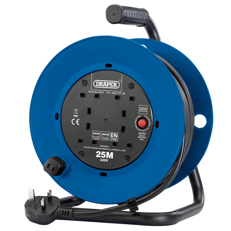 Draper 02121 230V Four Socket Industrial Cable Reel, 25m