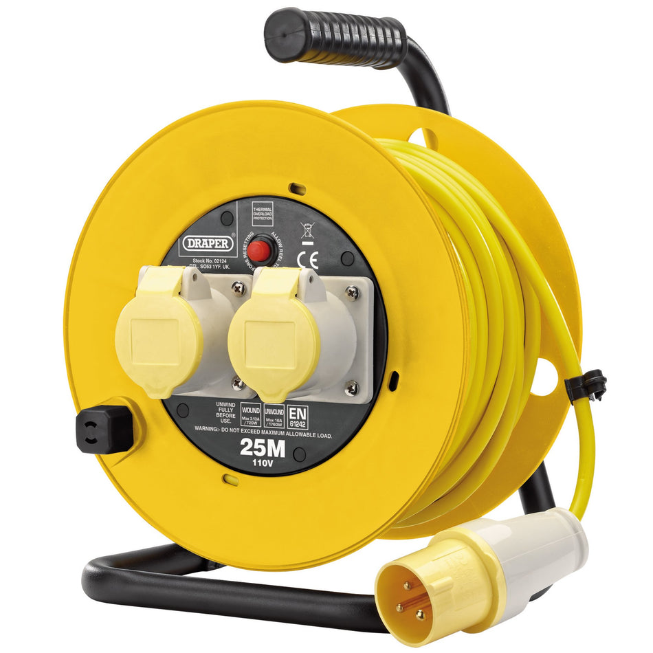 Draper 02124 110V Twin Extension Cable Reel, 25m