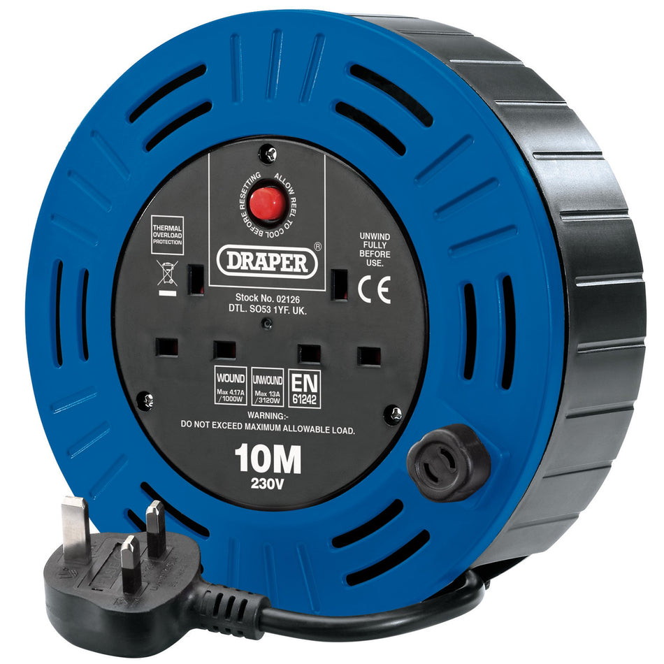 Draper 02126 230V Twin Socket Cable Reel, 10m