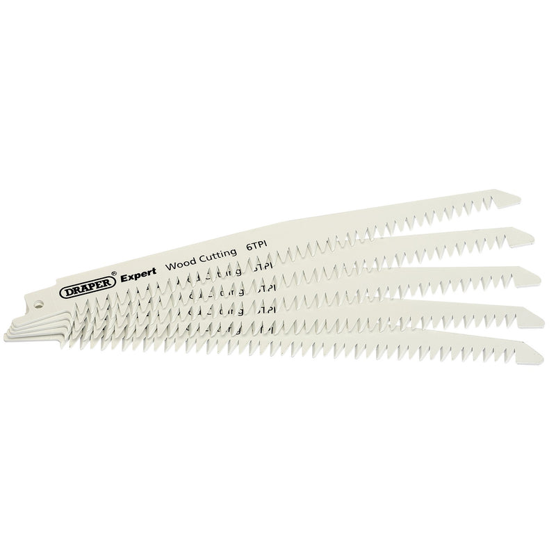 Draper 02306 Draper Expert Bi-Metal Reciprocating Saw Blades for Wood Cutting, 200mm, 6tpi (Pack of 5)