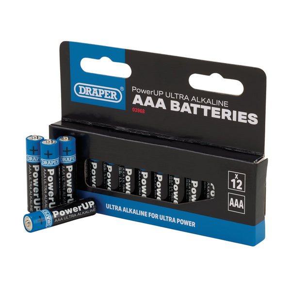 Draper 03968 Draper PowerUP Ultra Alkaline AAA Batteries (Pack of 12)