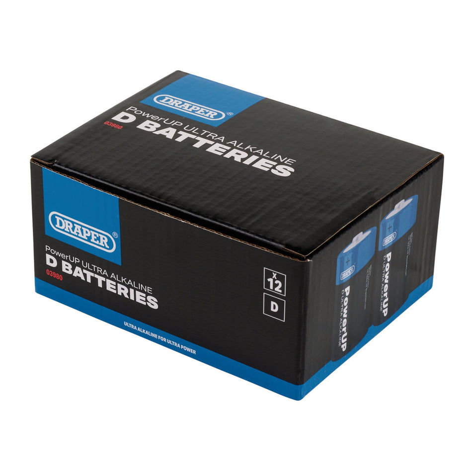 Draper 03980 Draper PowerUP Ultra Alkaline D Batteries (Pack of 12)