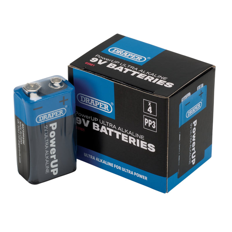 Draper 03981 Draper PowerUP Ultra Alkaline 9V Batteries (Pack of 4)