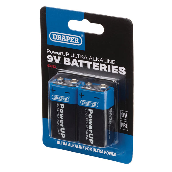Draper 03983 Draper PowerUP Ultra Alkaline 9V Batteries (Pack of 2)