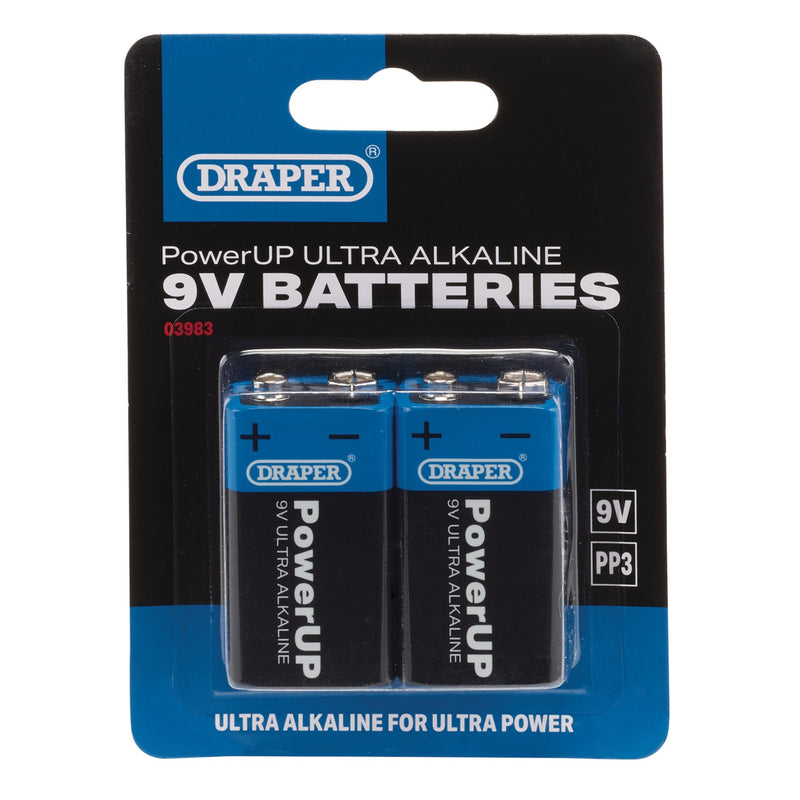 Draper 03983 Draper PowerUP Ultra Alkaline 9V Batteries (Pack of 2)
