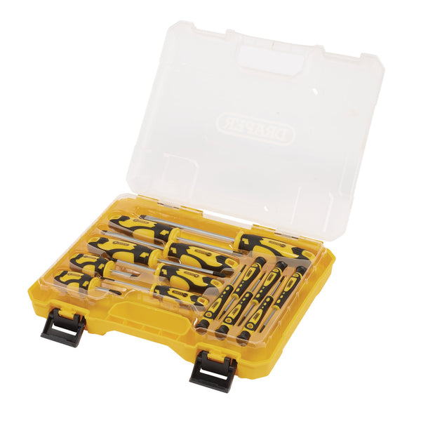 Draper 03988 Screwdriver Set with Case, Yellow (14 Piece)