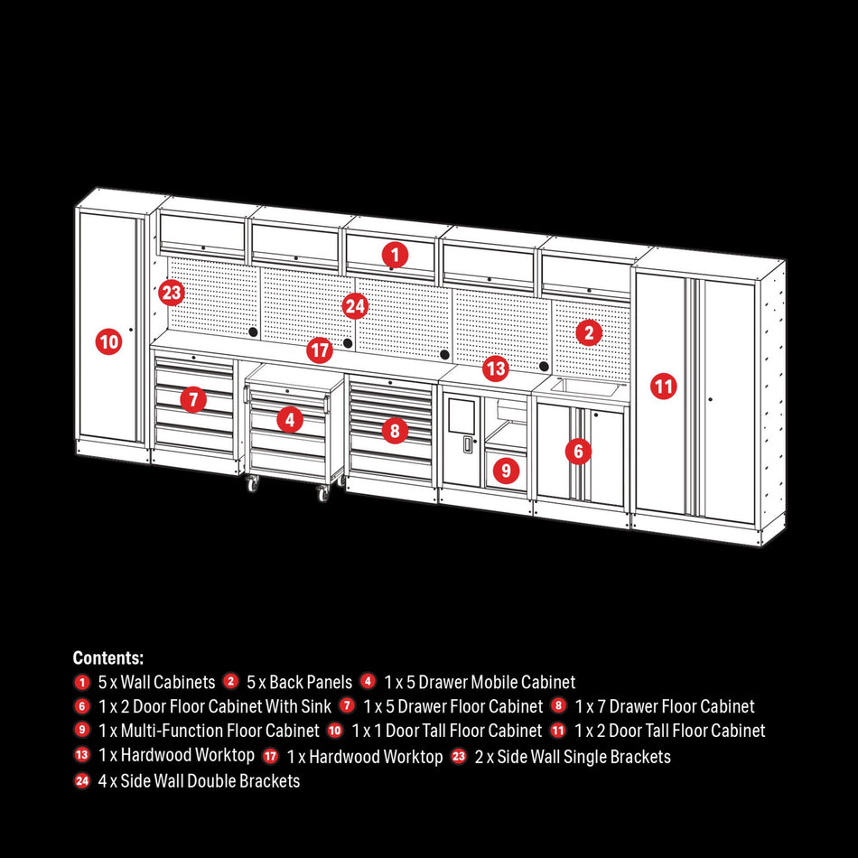 BUNKER® 04389 Modular Storage Combo with Sink and Hardwood Worktop (25 Piece)