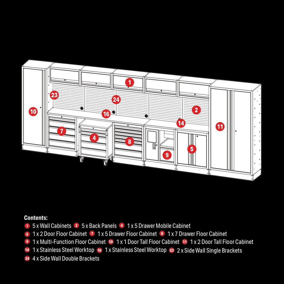 BUNKER® 04393 Modular Storage Combo with Stainless Steel Worktop (25 Piece)