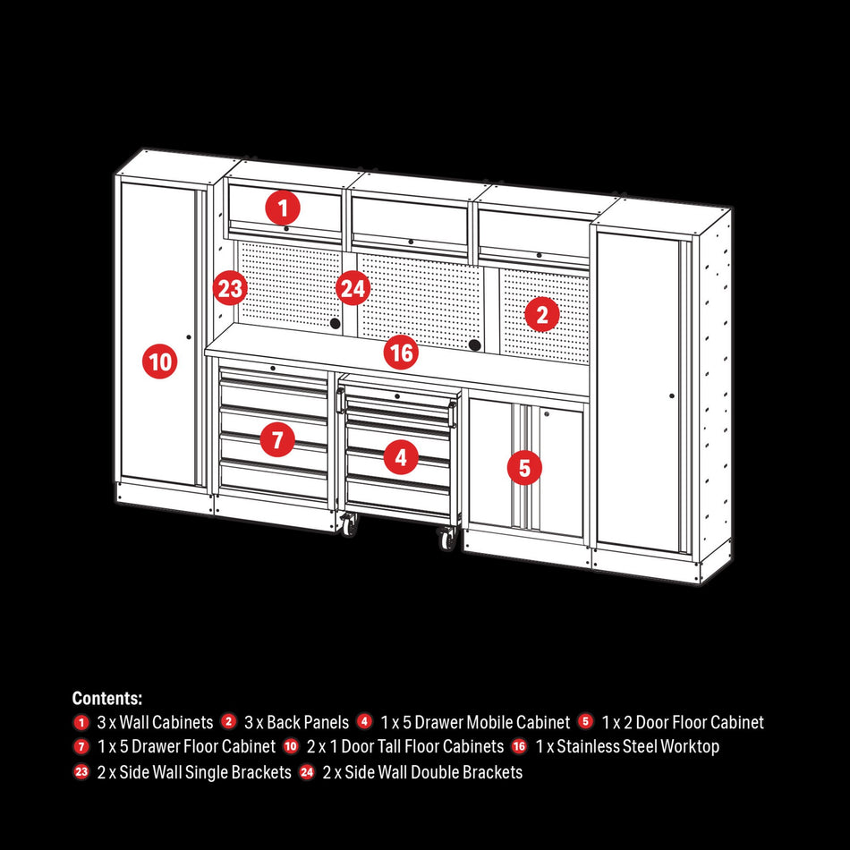 BUNKER® 04402 Modular Storage Combo with Stainless Steel Worktop (16 Piece)