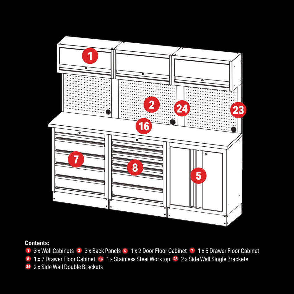 BUNKER® 04415 Modular Storage Combo with Stainless Steel Worktop (14 Piece)