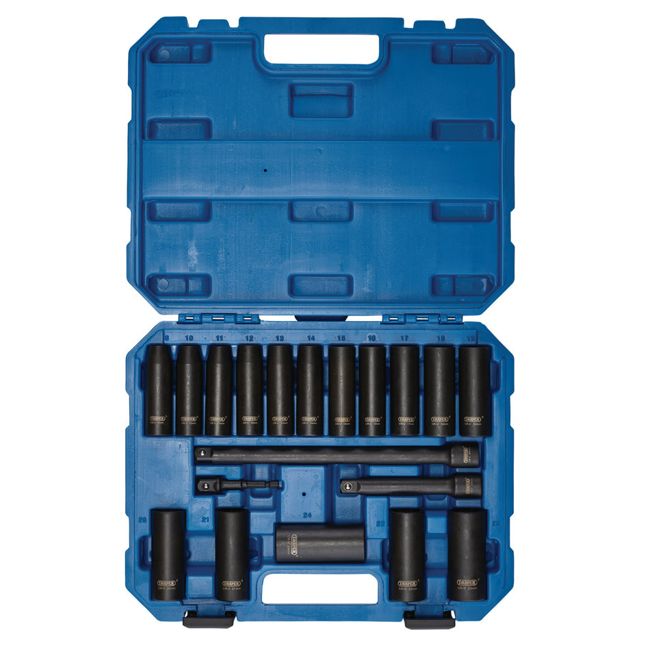 Draper 04577 Draper HI-TORQ® Metric Deep Impact Socket Set, 1/2" Sq. Dr. (19 Piece)